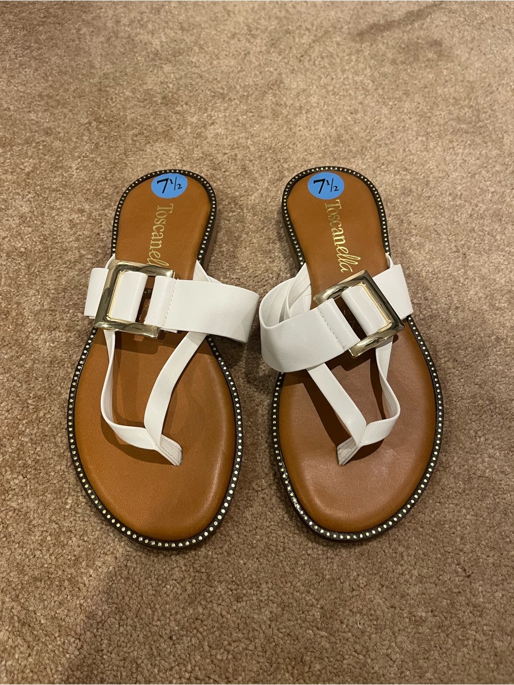 Toscanella White Buckle Thong Sandals